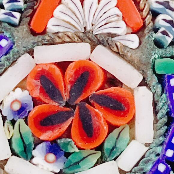Vintage 1950s Italy Micro Mosaic Glass Floral Oval Brooch Pin Made In Italy MCM - Picture 3 of 14